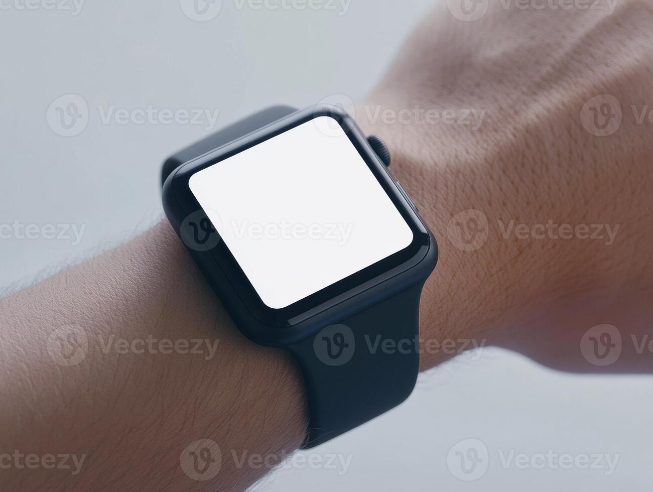 Modern smartwatch on wrist against soft light background for technology and lifestyle design photo
