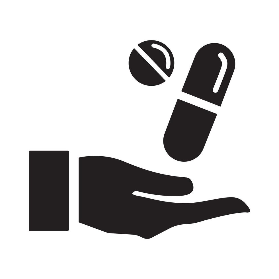 Hand Holding Pills and Capsule Icon Black and White Medicine vector