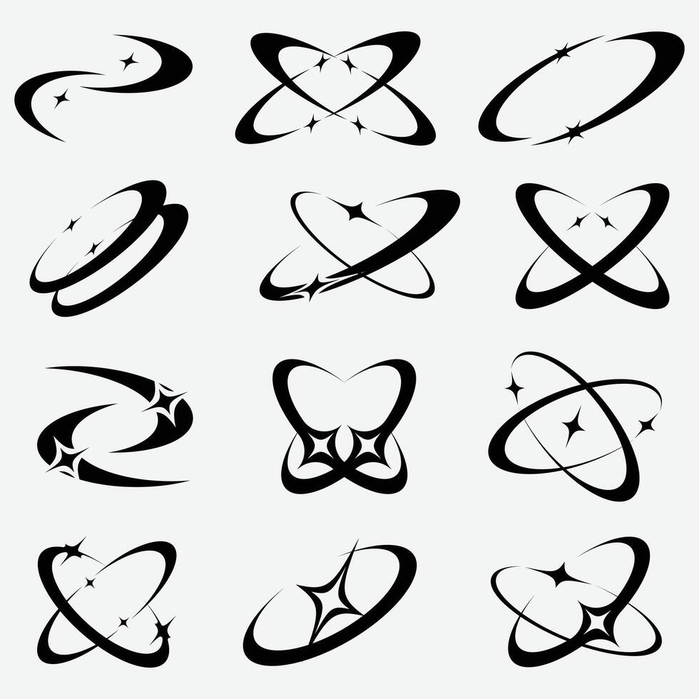 Y2K Abstract retro minimal twinkles with cosmic orbit. vector