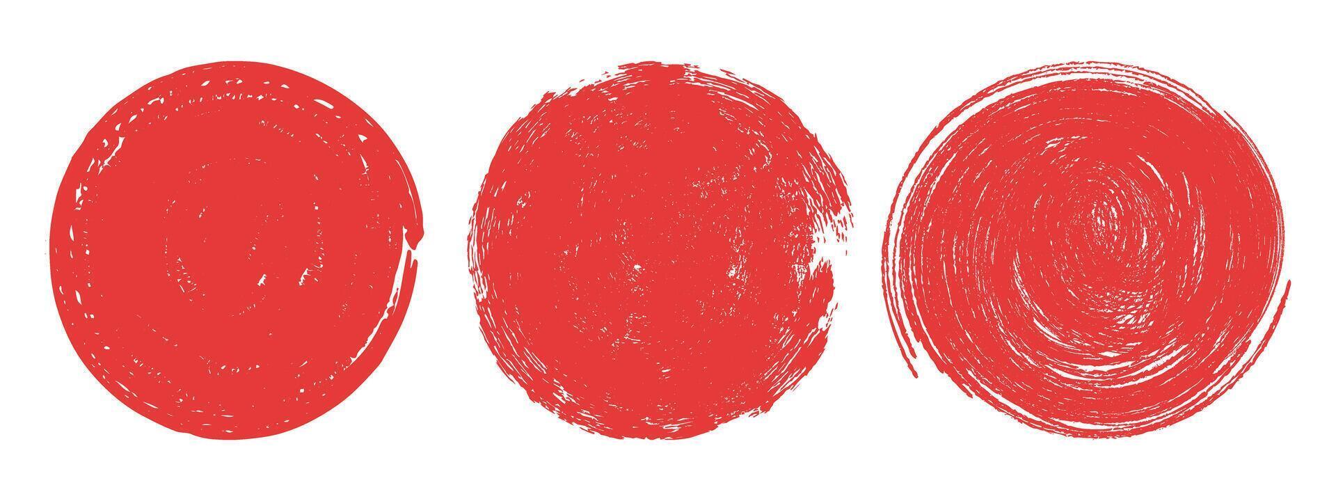 Japanese red sun brush stroke. Rough hand drawn round shape. Abstract grunge element. vector