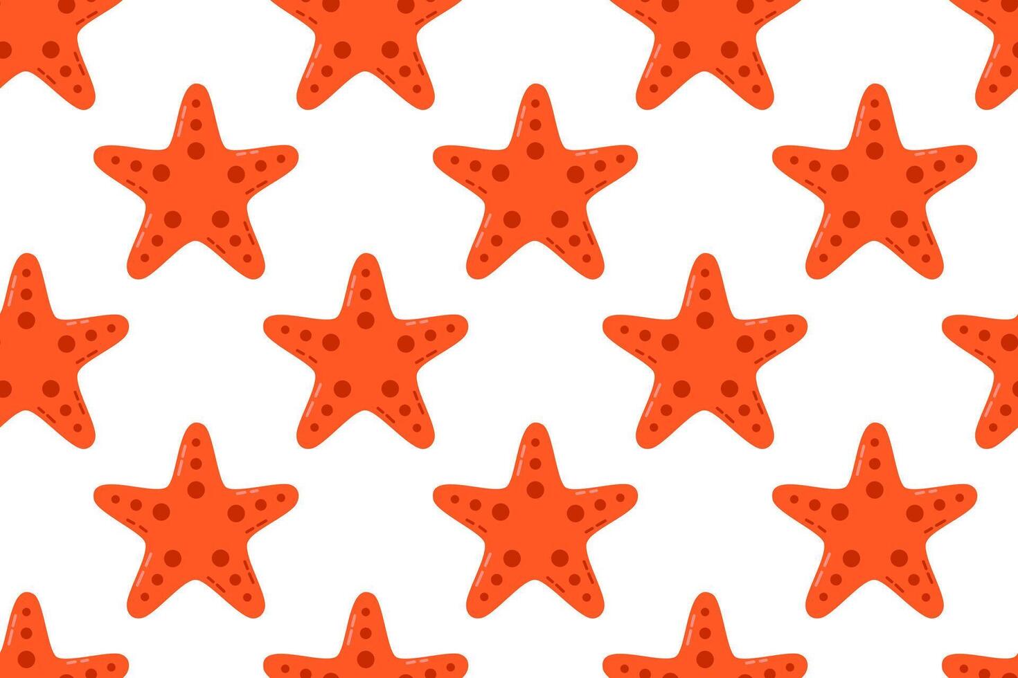 Bright seamless pattern with orange starfish on white background, designed for ocean-themed packaging and kids projects vector