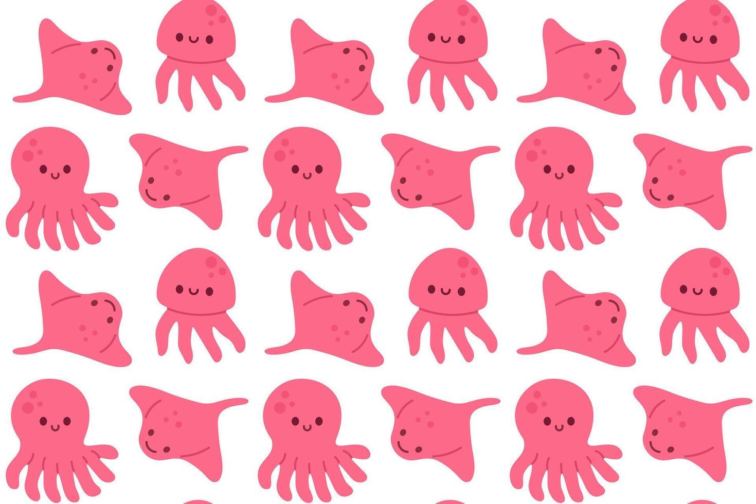 Bright seamless pattern with smiling pink octopuses on white background, ideal for marine-themed childrens prints vector