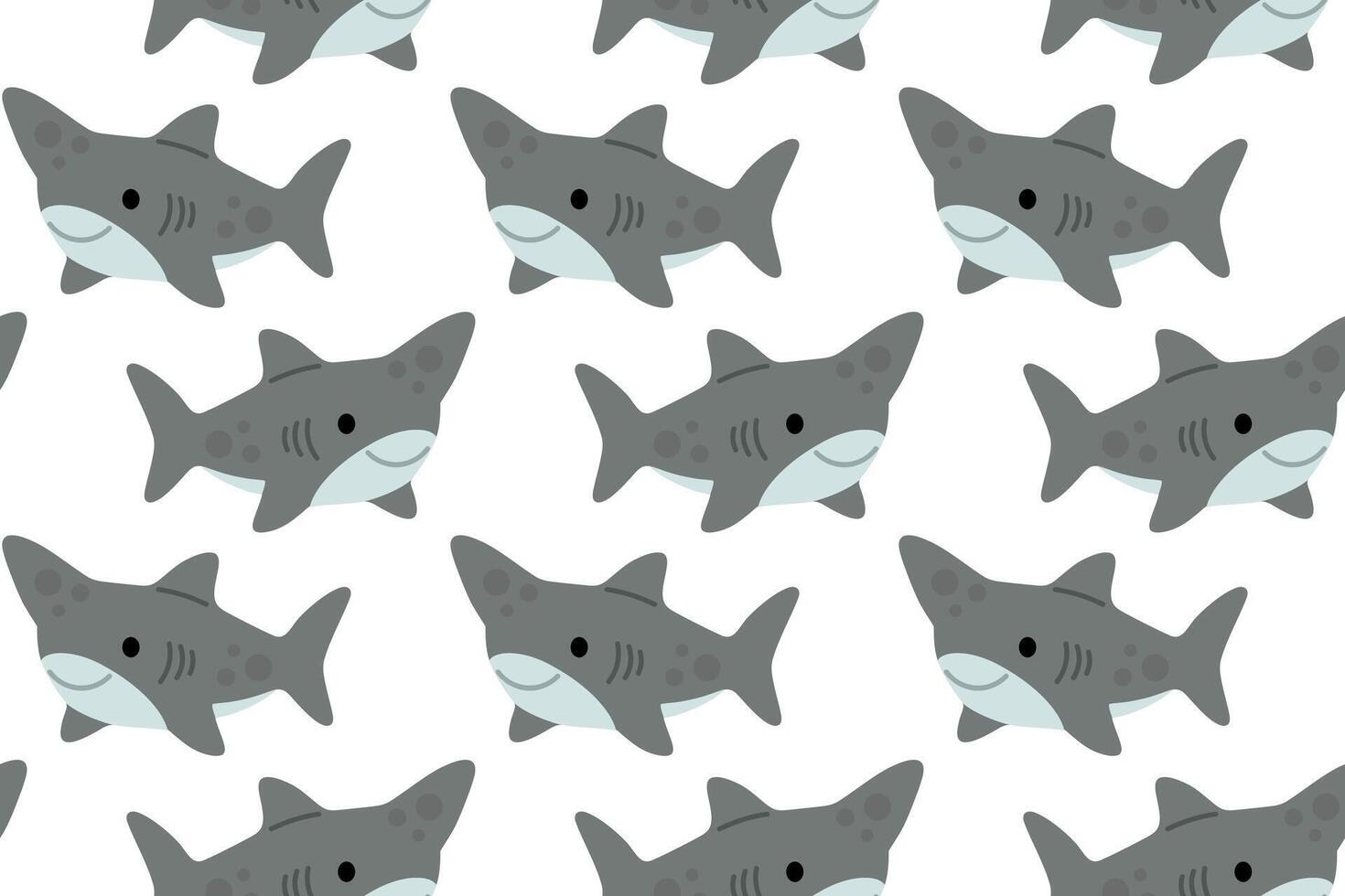 Simple seamless pattern featuring gray sharks swimming on a white background, perfect for marine-themed projects vector