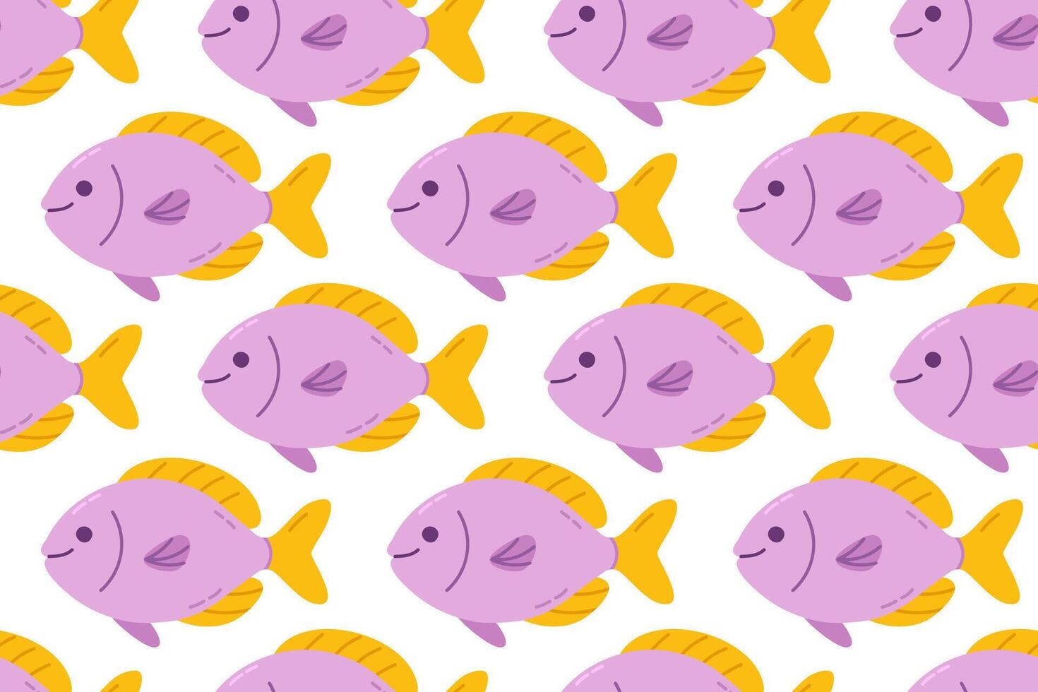 Seamless pattern with purple tropical fish with yellow fins, great for ocean-themed packaging, kids designs, or textiles vector