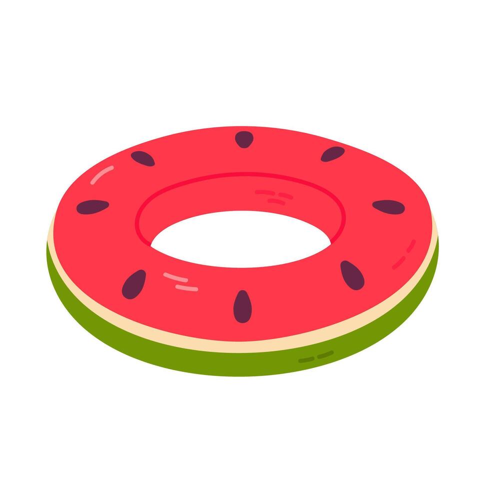 Red and green inflatable watermelon-shaped pool float, ideal for kids' summer graphics, product previews, or swim accessory design vector