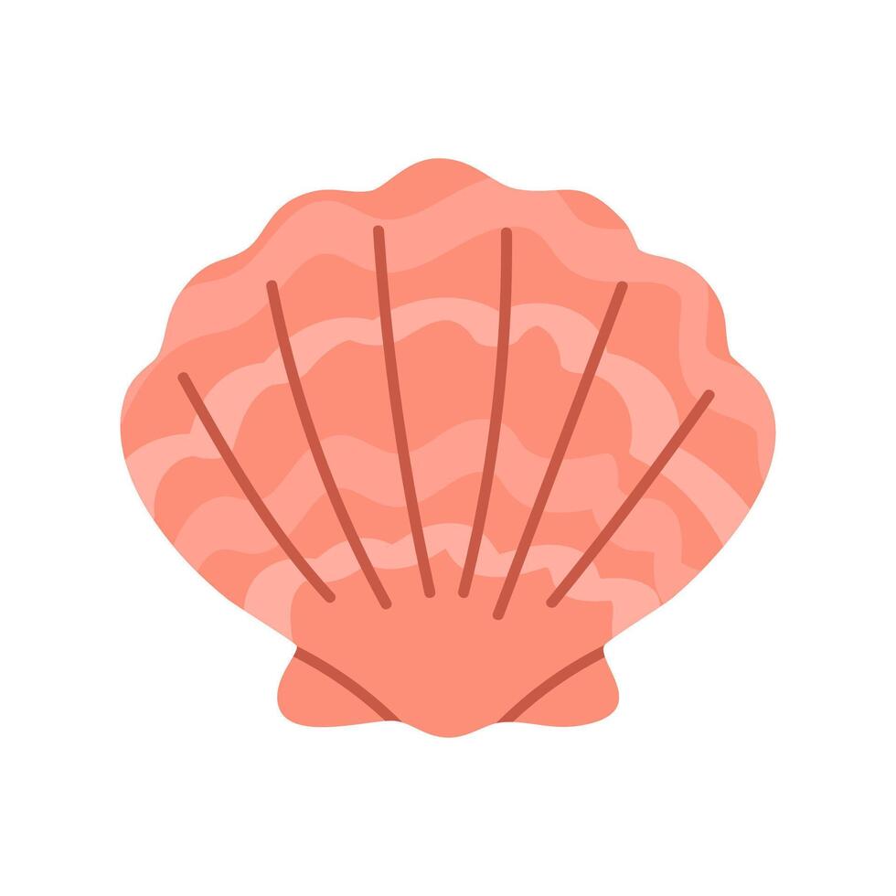 Pink scallop shell icon with curved lines, isolated on white background vector