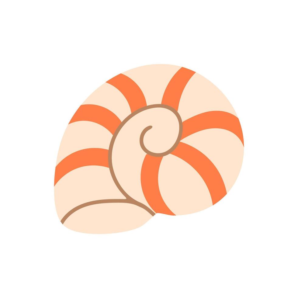 Striped spiral shell resembling a nautilus, in white and orange vector
