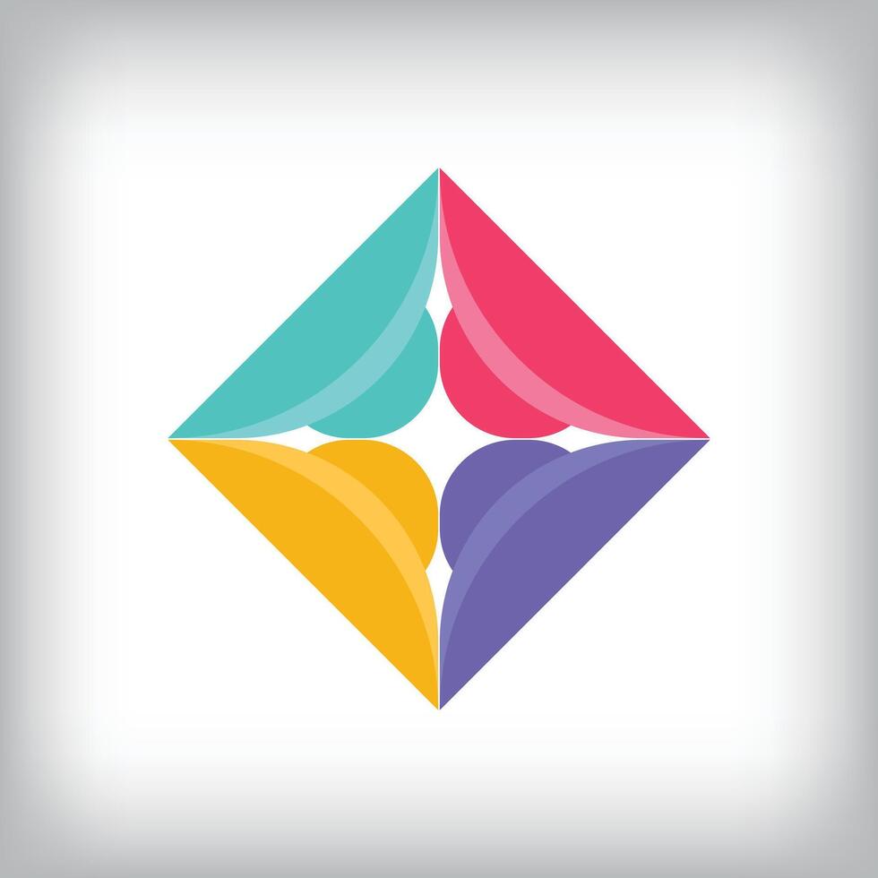 Colorful intertwined folded square form logo. Unique design identity. Geometric flat logo template. vector