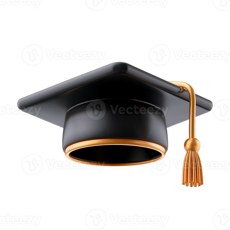 3d graduation cap icon isolated on transparent background. 3d rendering Cartoon plastic style png