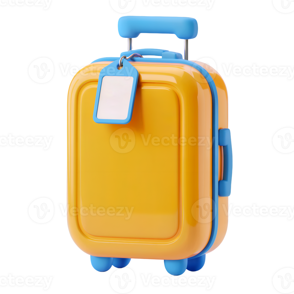 3d yellow luggage icon isolated on transparent background. 3d rendering Cartoon plastic style png