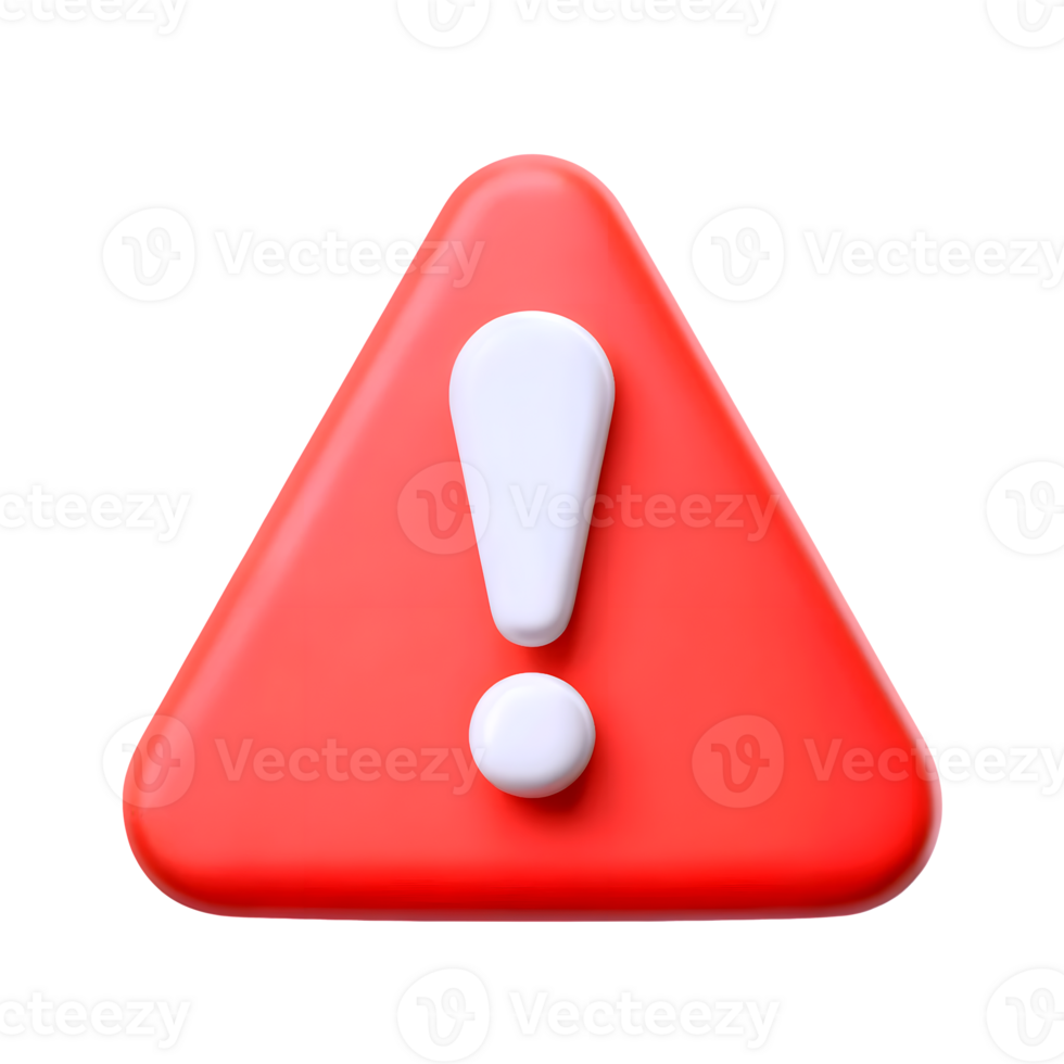 3d alert warning sign attention icon isolated on transparent background. 3d rendering Cartoon plastic style png
