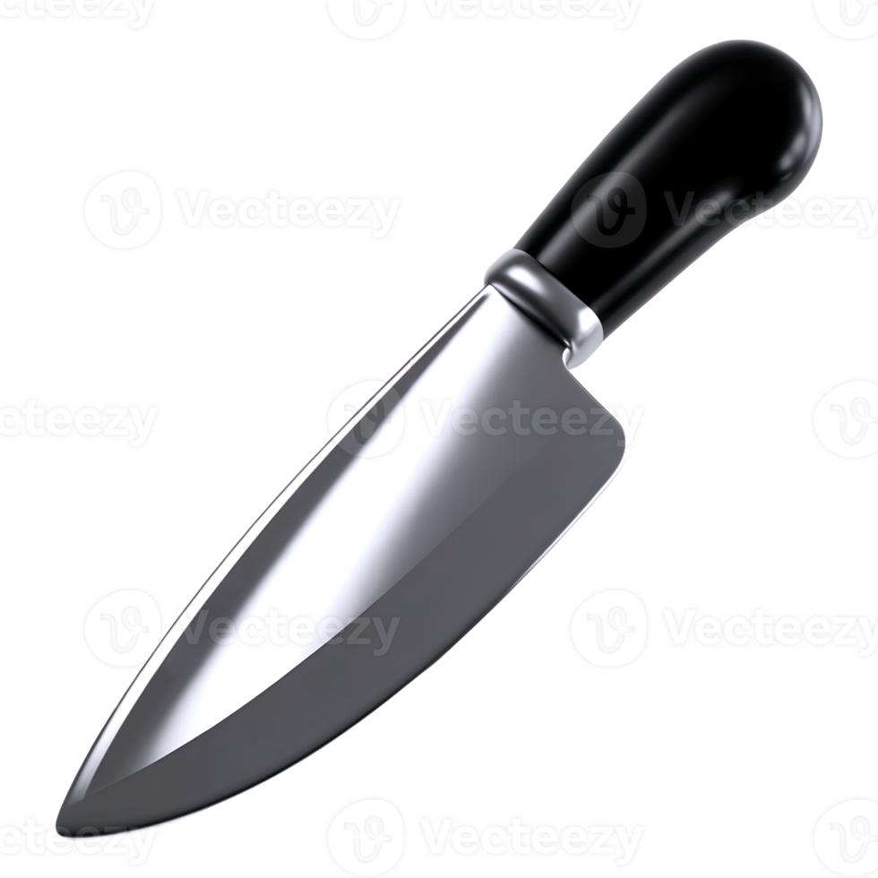3d Kitchen knife icon isolated on transparent background. 3d rendering Cartoon plastic style png