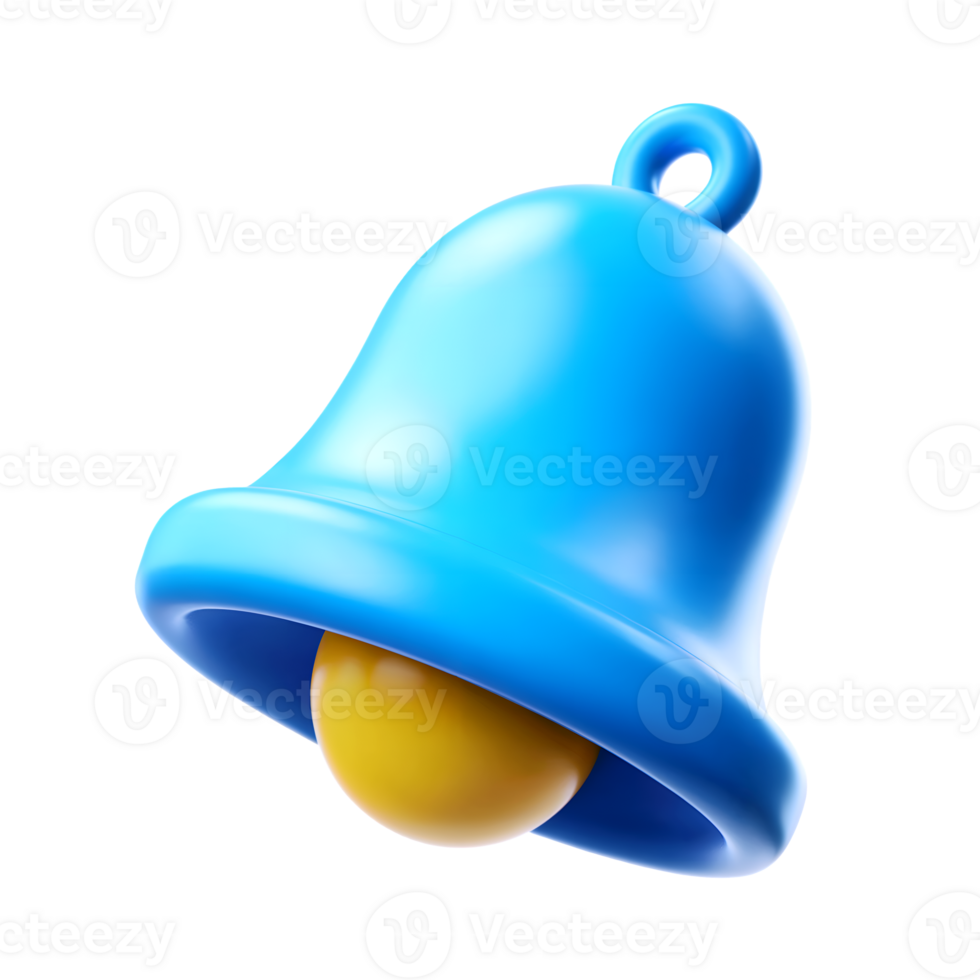 3d notification bell icon isolated on transparent background. 3d rendering Cartoon plastic style png