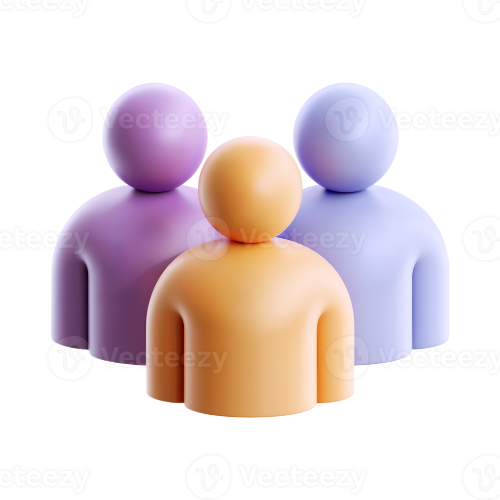 3D Group Users icon isolated on transparent background. 3d rendering Cartoon plastic style png