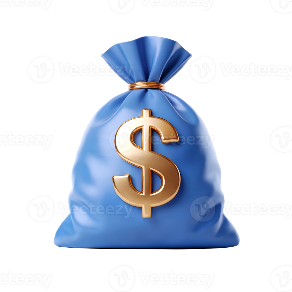 3d money bag with dollar currency sign icon isolated on transparent background. 3d rendering Cartoon plastic style png