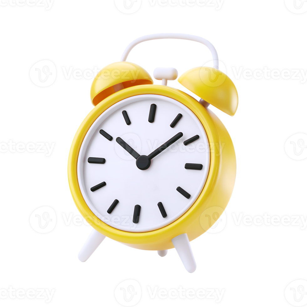 3D alarm clock icon isolated on transparent background. 3d rendering Cartoon plastic style png