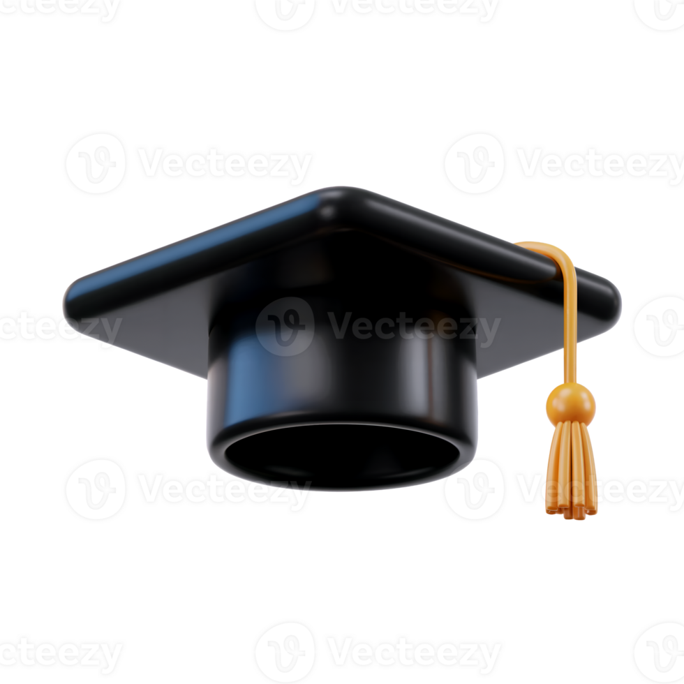 3d graduation hat icon isolated on transparent background. 3d rendering Cartoon plastic style png