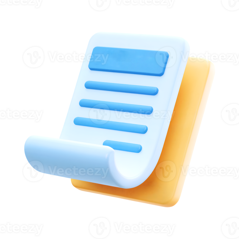 3d check list bill invoice report icon. Audit, task management, project plan. isolated on transparent background. 3d rendering Cartoon plastic style png