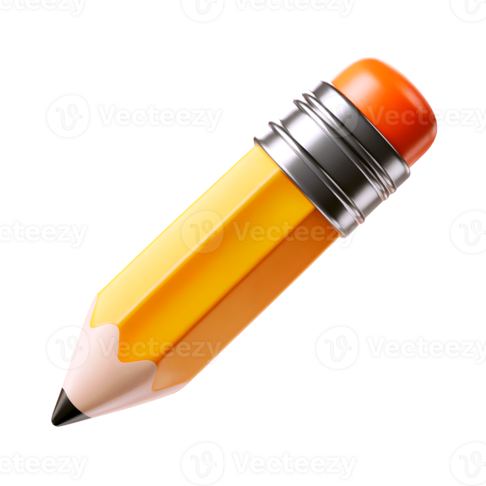 3d pencil icon isolated on transparent background. 3d rendering Cartoon plastic style png