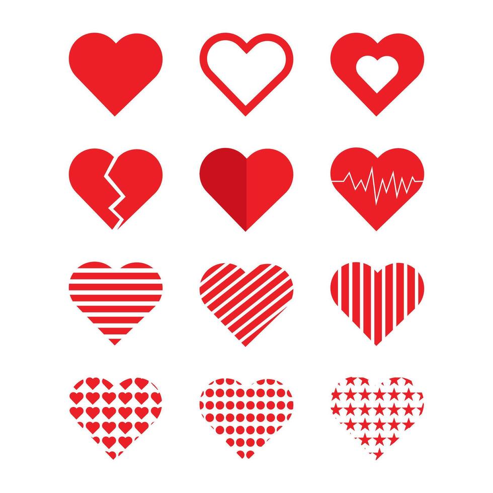 Heart icon set with different shapes. Set of hearts icon vector