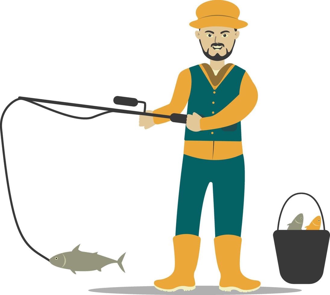 Professional Fisherman Cartoon Character vector
