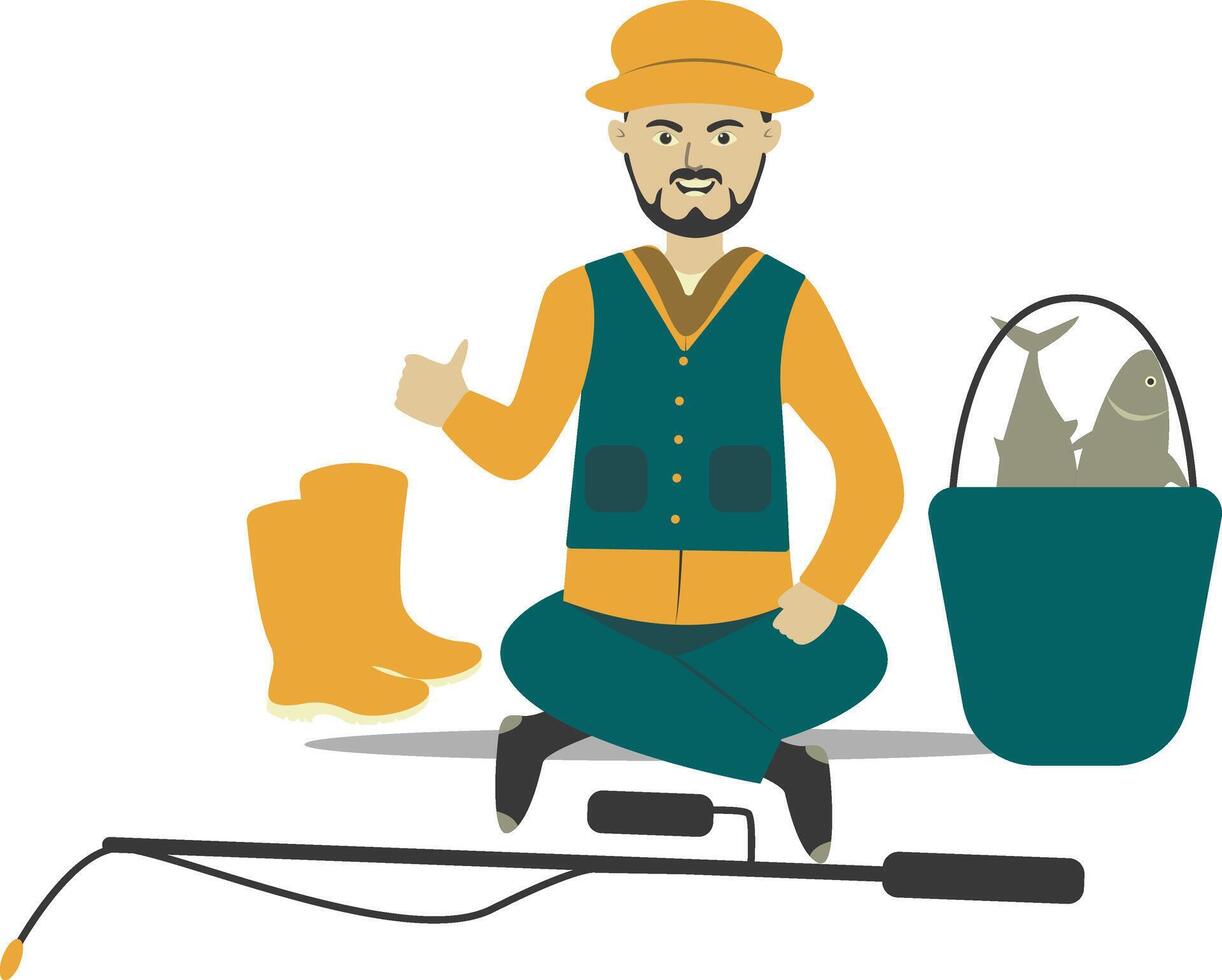 Professional Fisherman Illustration on White Background. vector