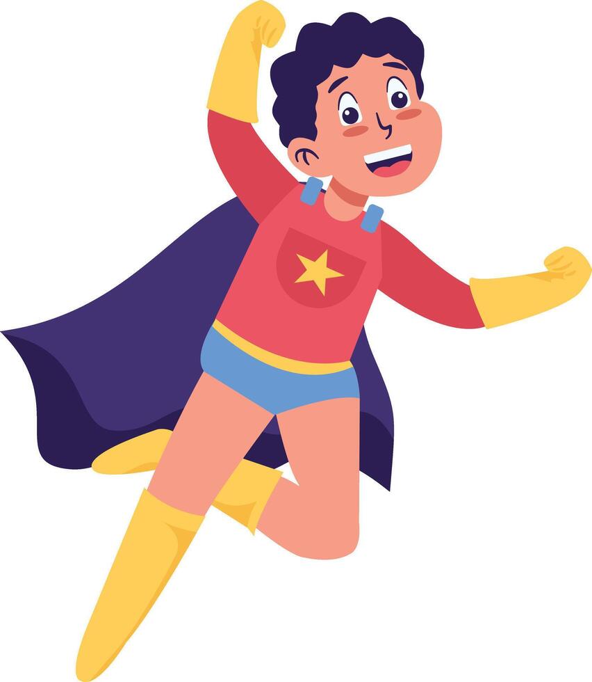 Children Boy Superhero Character with Cartoon Design. vector