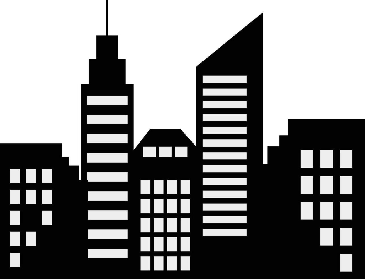 Black Silhouette of City Skyline Isolated on White Background, vector