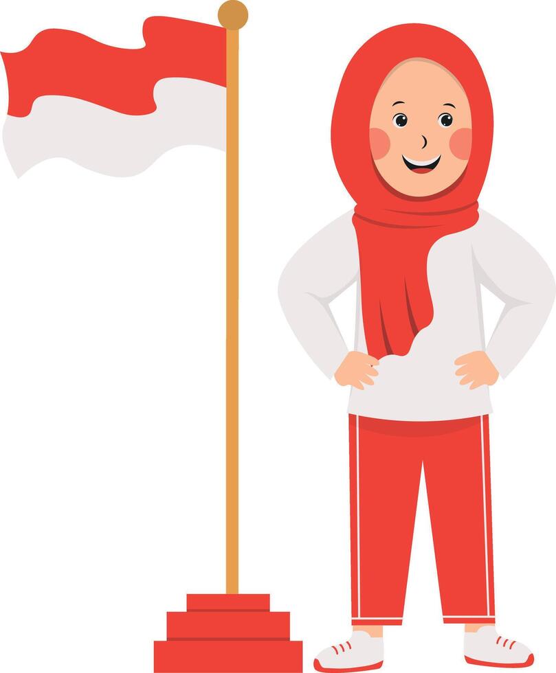 Indonesian Independence Kids Character Isolated on White Background. vector