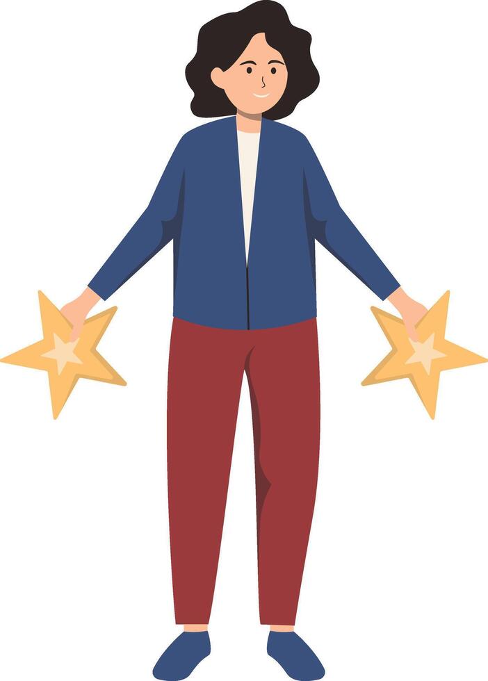 People Giving Star Character with Cartoon Design. Isolated on White Background. vector