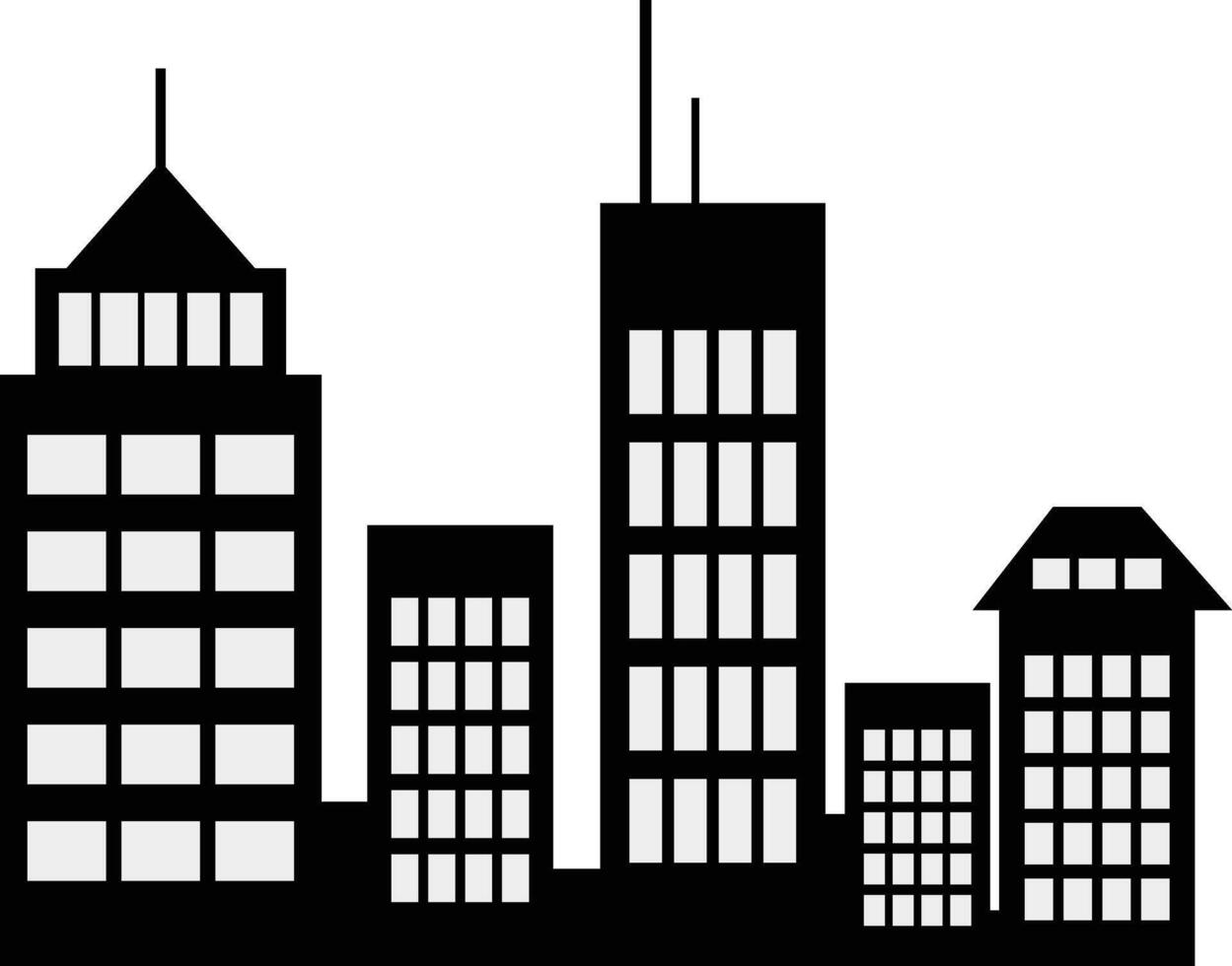 Black Silhouette of City Skyline. Isolated on White Background, vector