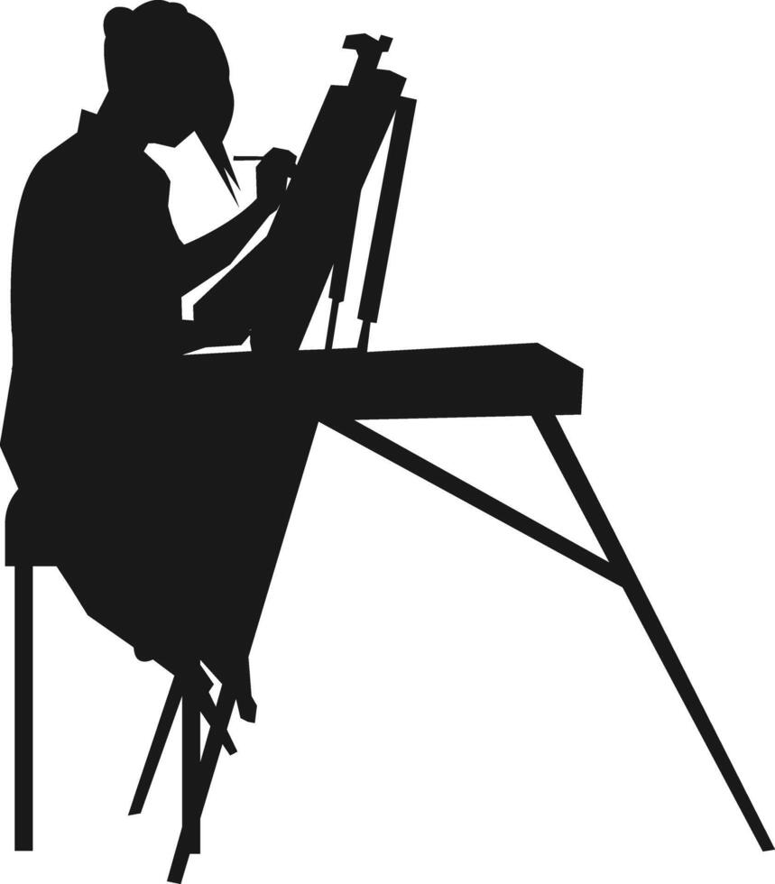 Silhouette of Artist Painting with Flat Design. Isolated on White Background vector