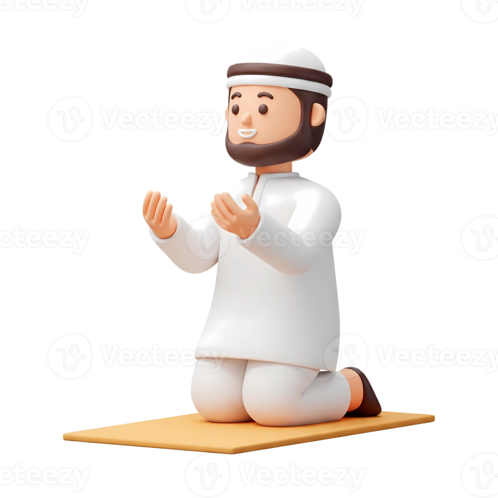3D Cartoon Illustration of a Muslim Man Praying png