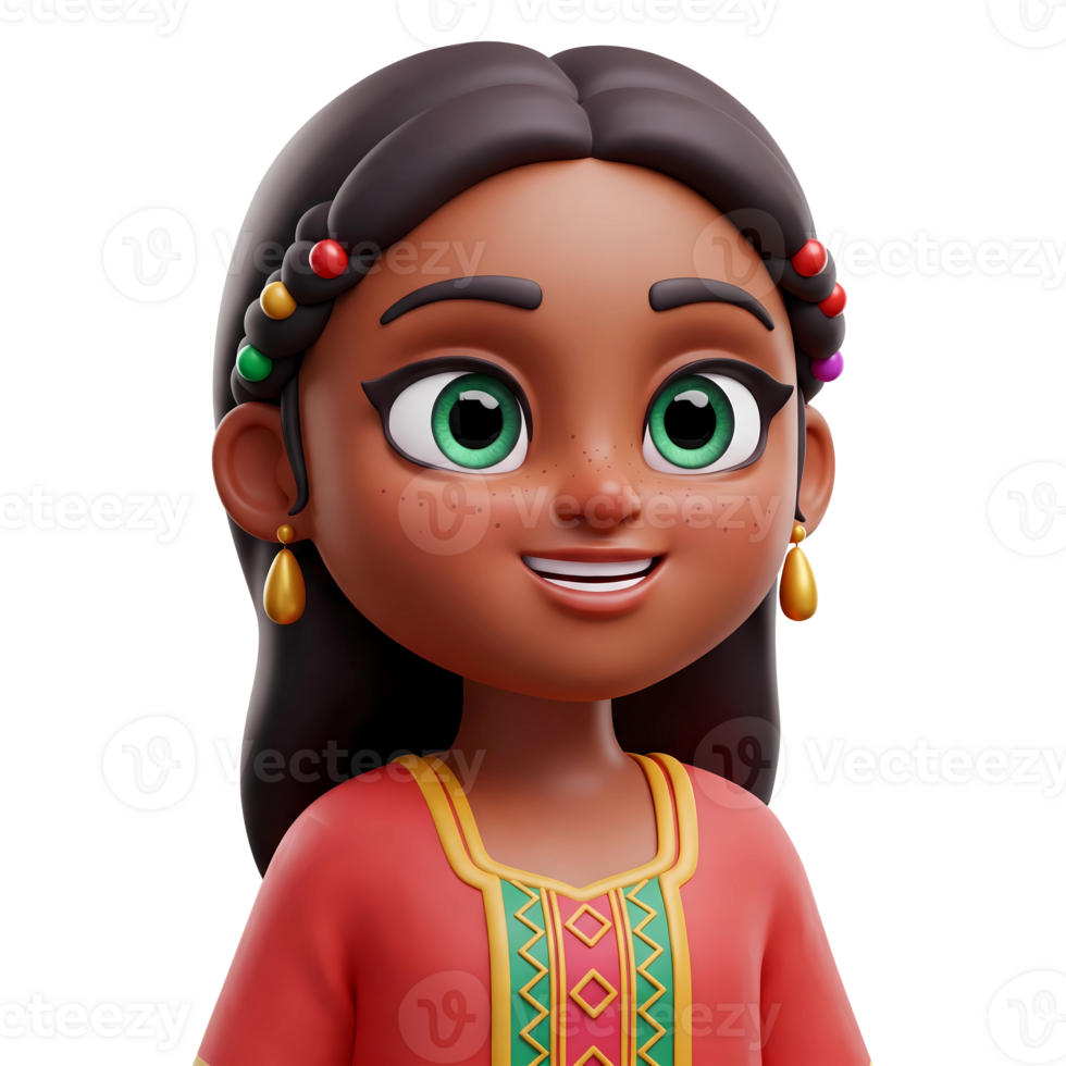 Charming 3D Cartoon of an Arab Girl png
