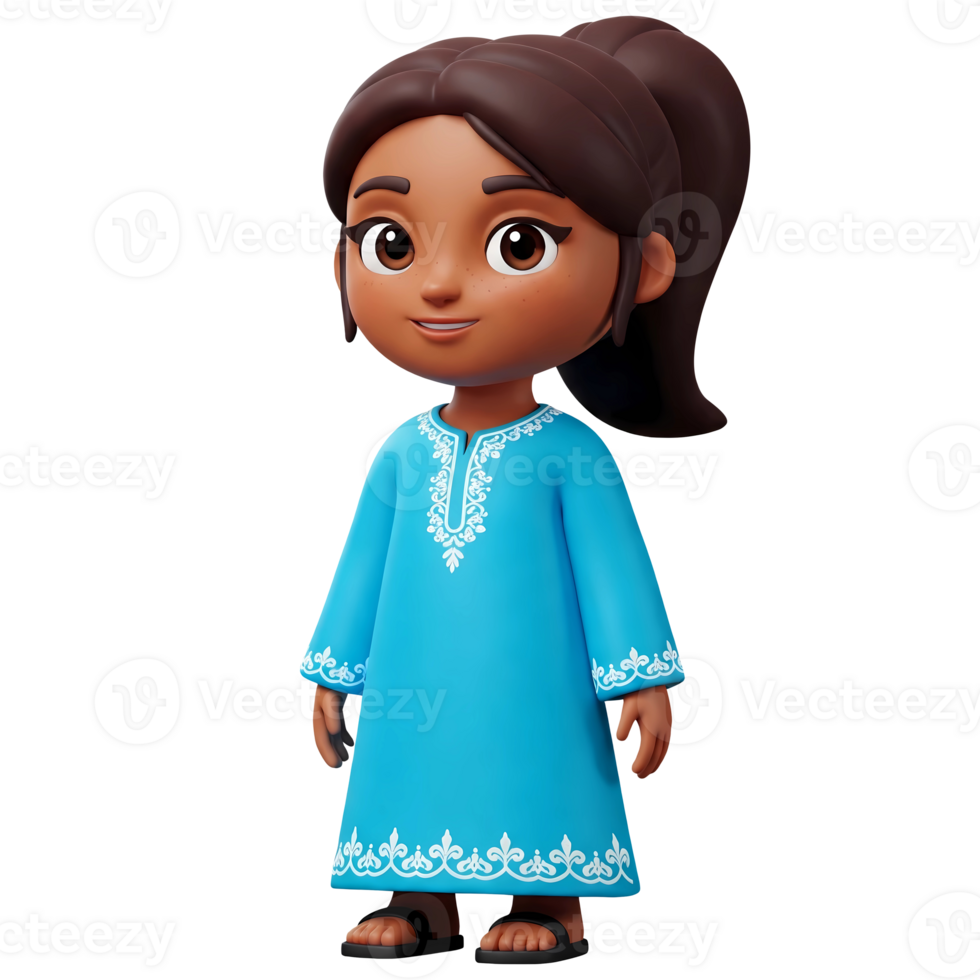 Charming 3D Cartoon of an Arab Girl in Traditional Attire png