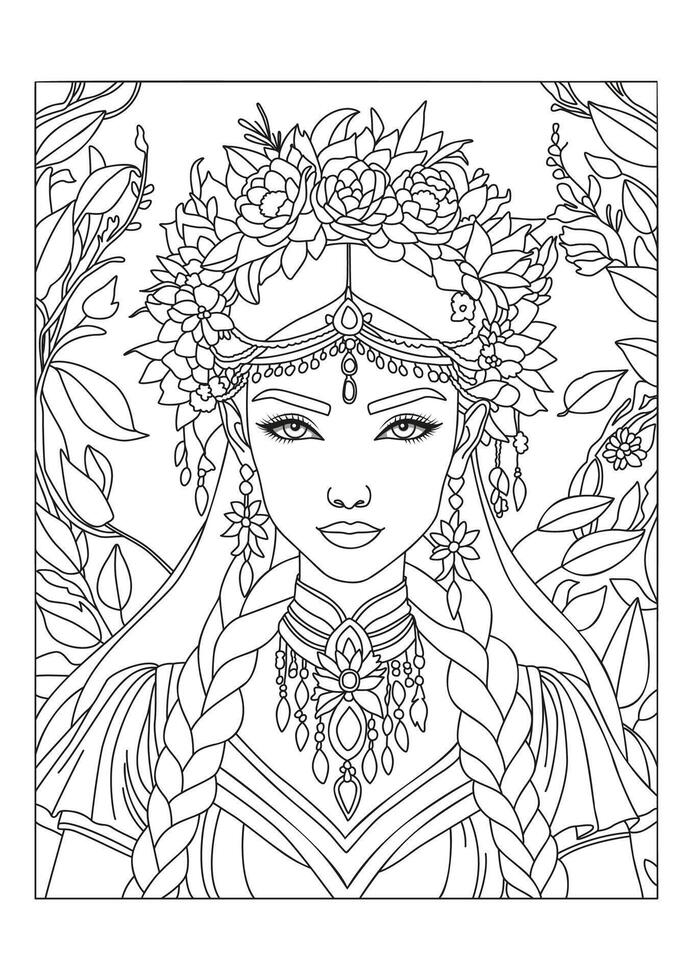 Portrait of a beautiful girl. Coloring page for children and adults. Illustration for coloring. vector