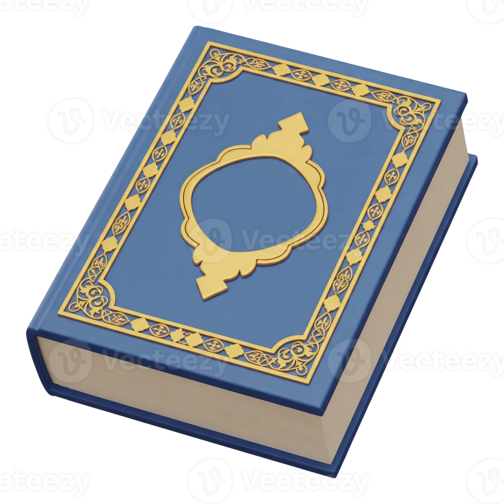 3D Render of a Quran with Gold Embellishments png