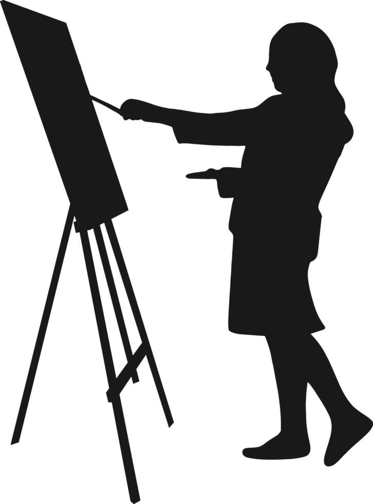 Silhouette of Artist Painting with Flat Design. Isolated on White Background. vector