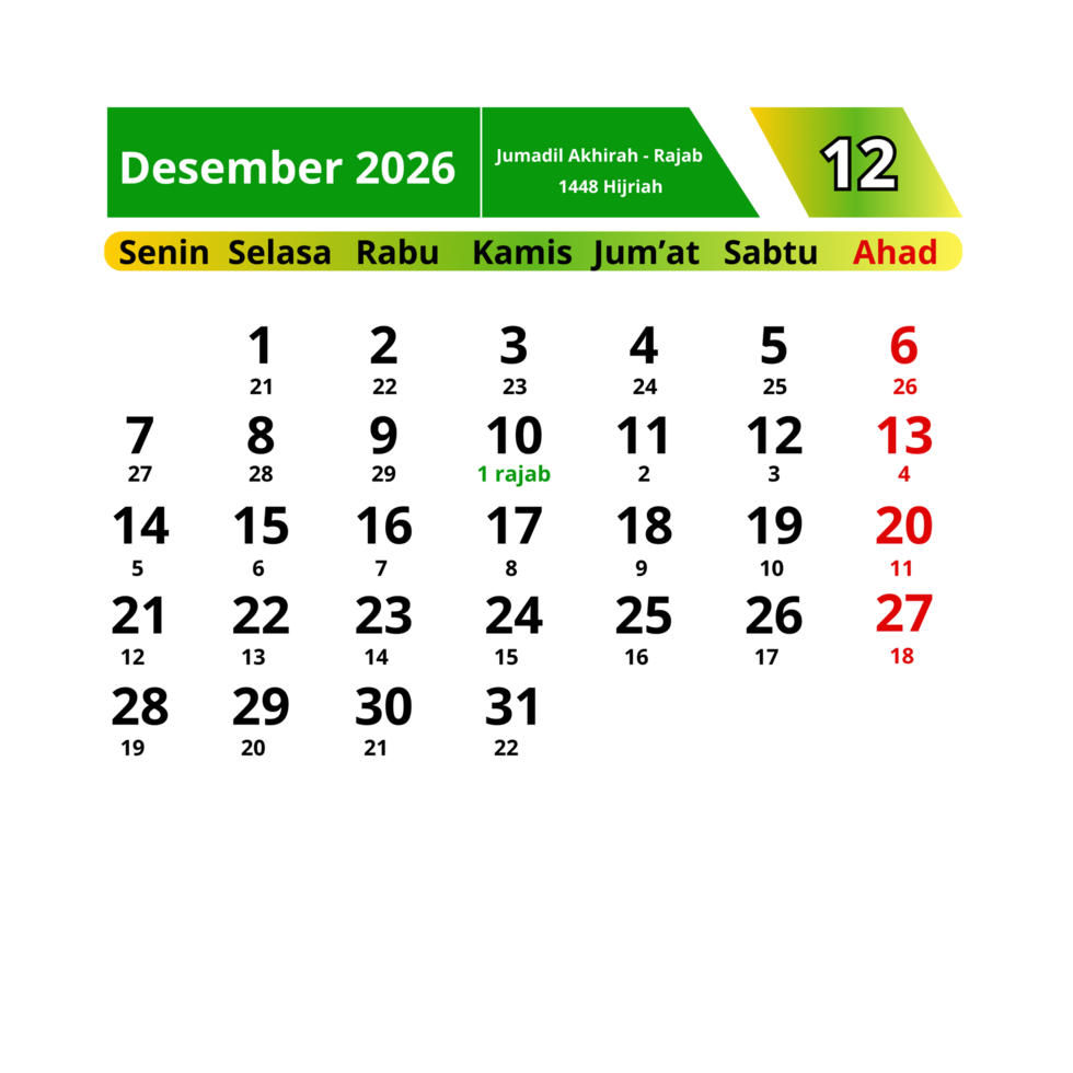 december 2026 calendar template png