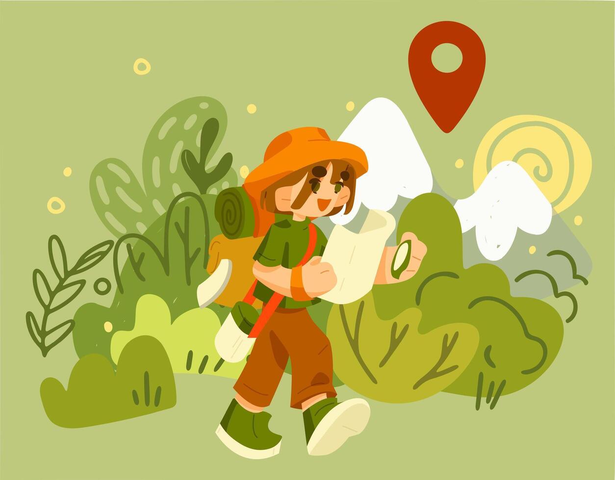 Kid Hiking in Summer Nature vector