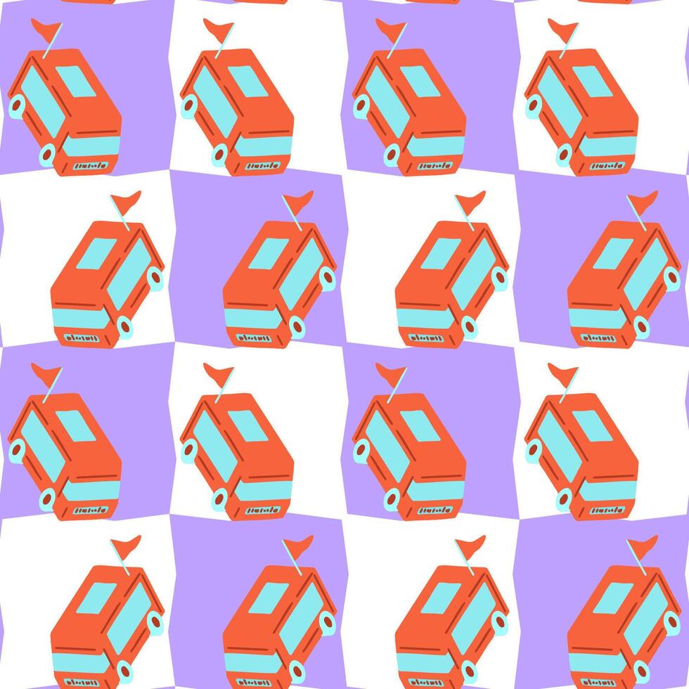 Red Camper Van Seamless Pattern vector