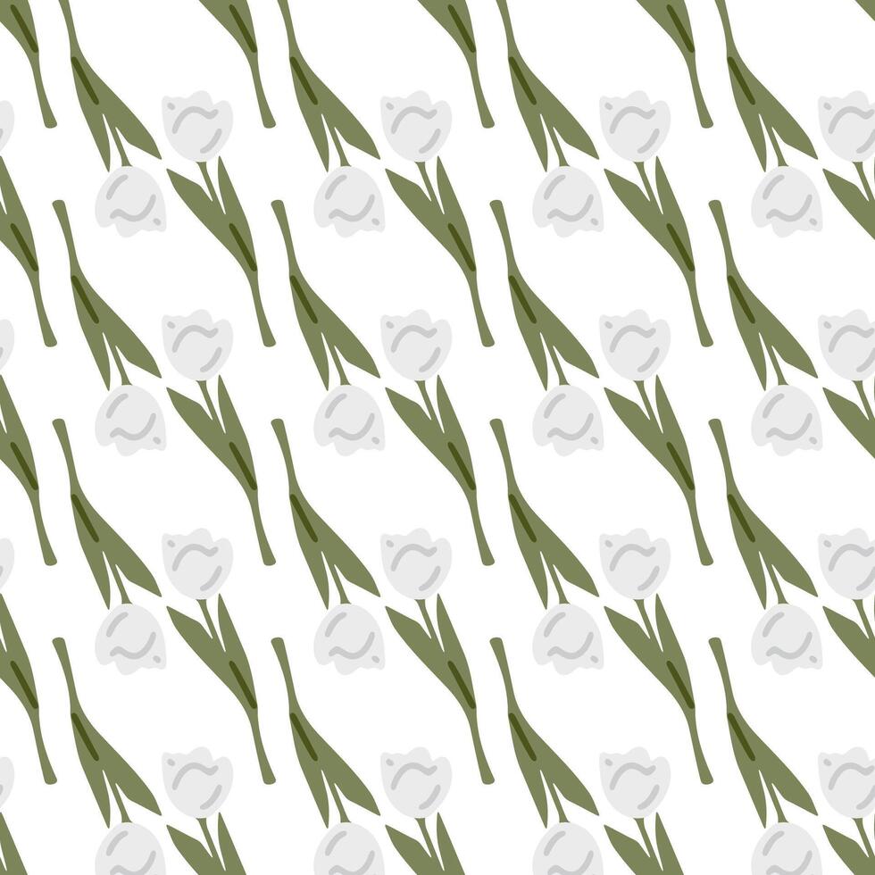 White Tulip Seamless Pattern Background vector