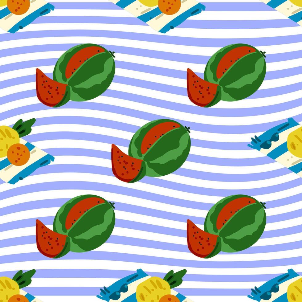 Watermelon Picnic Seamless Pattern vector