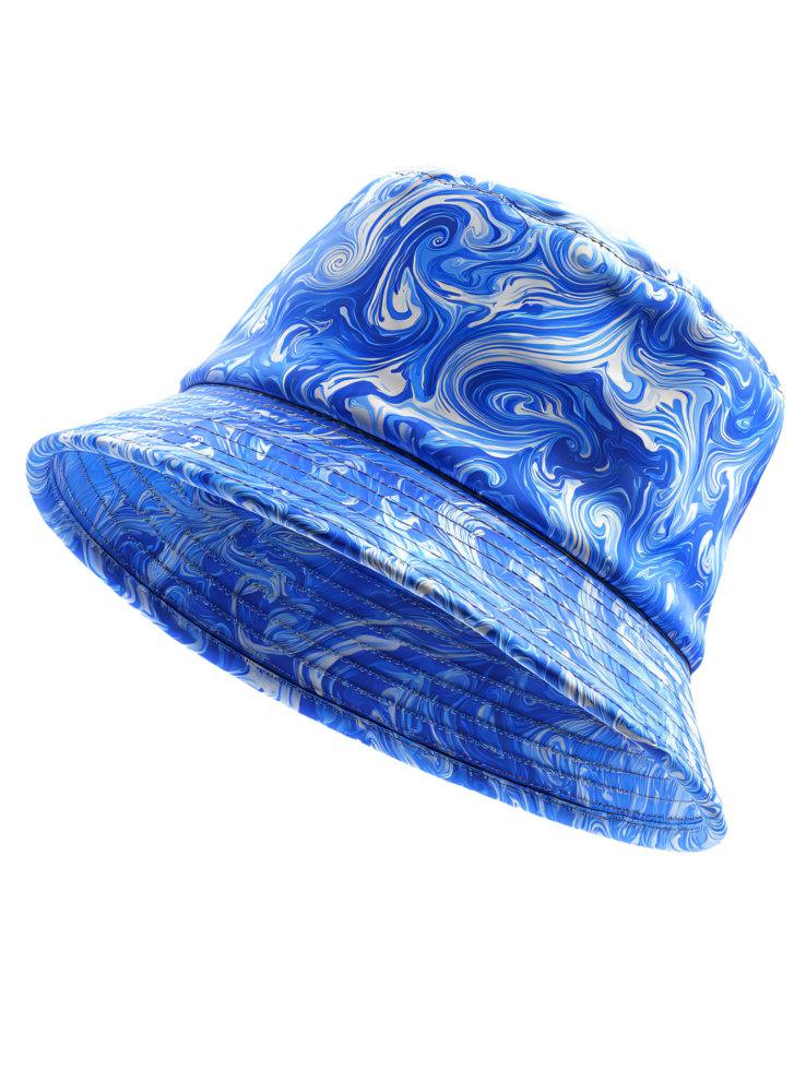 Stylish Blue Bucket Hat with Unique Abstract Swirl Pattern Design png