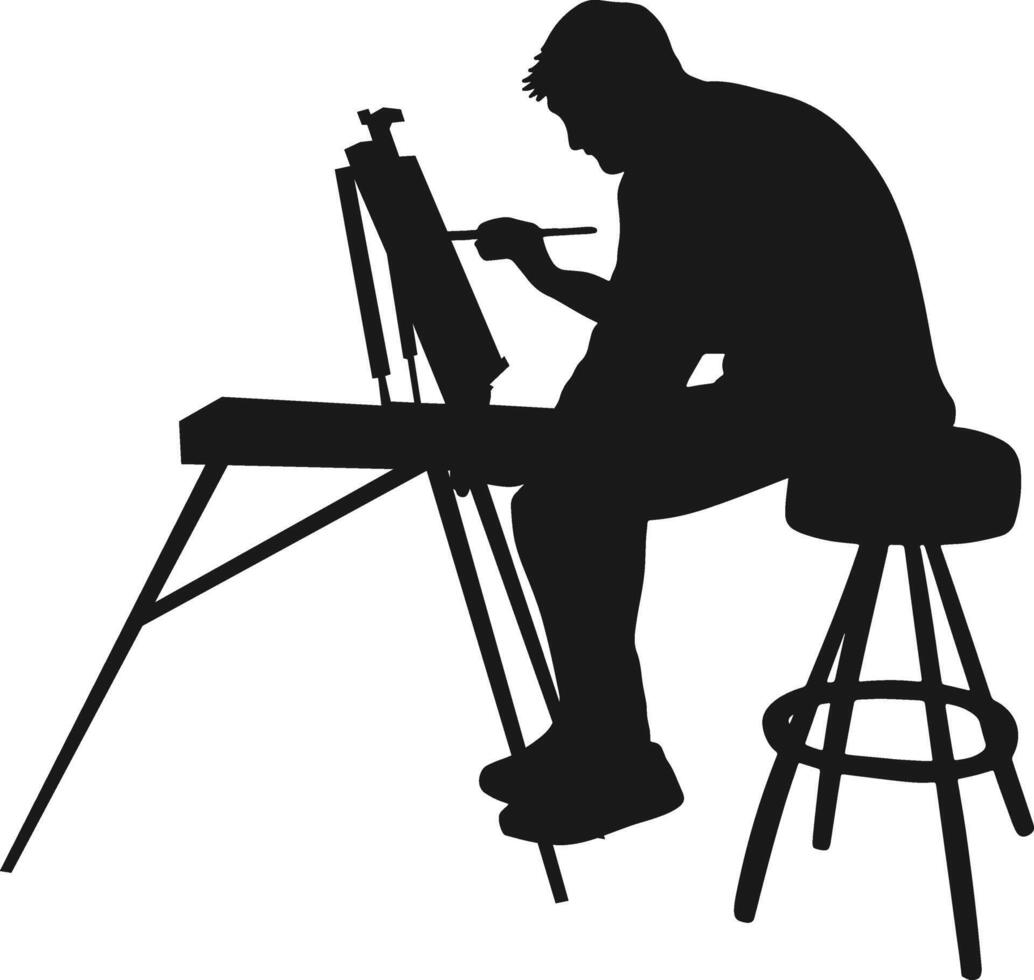 Silhouette of Artist Painting with Flat Design, Isolated on White Background vector