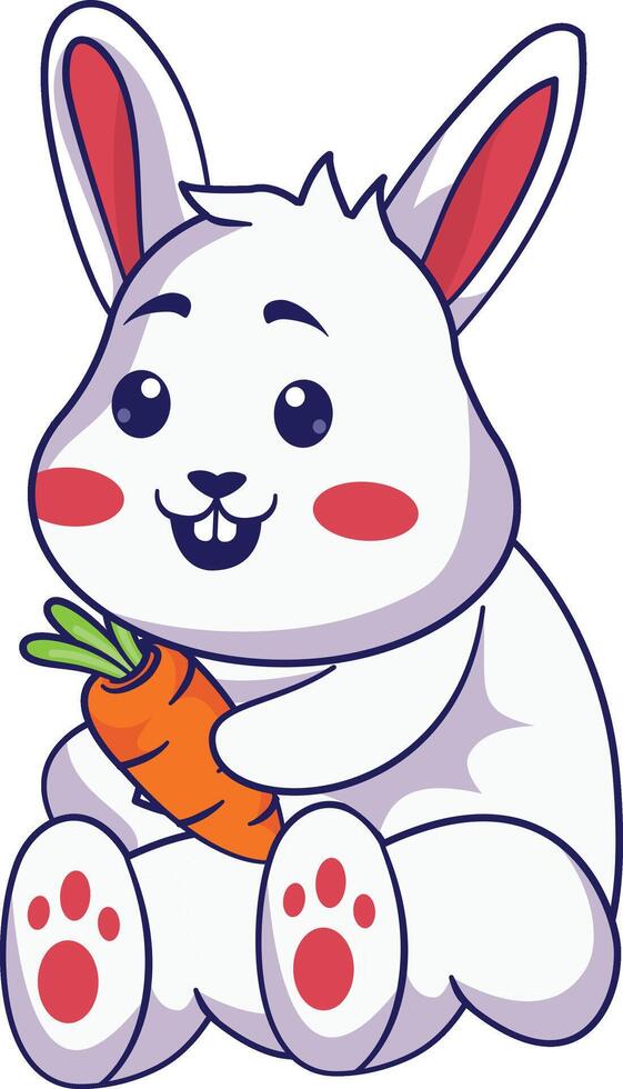 Illustration of Cute Rabbit Holding Carrot on White Background. vector