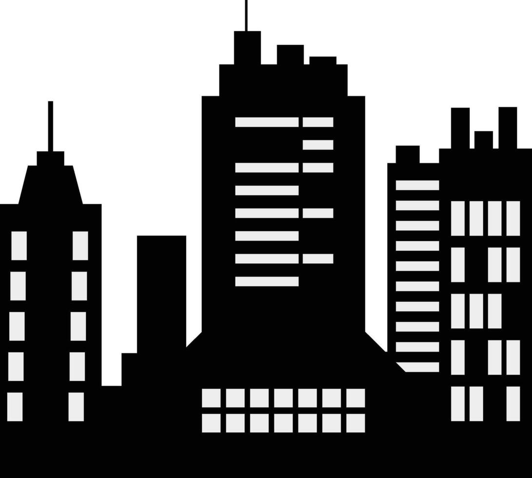 Black Silhouette of City Skyline with Simple Design. vector