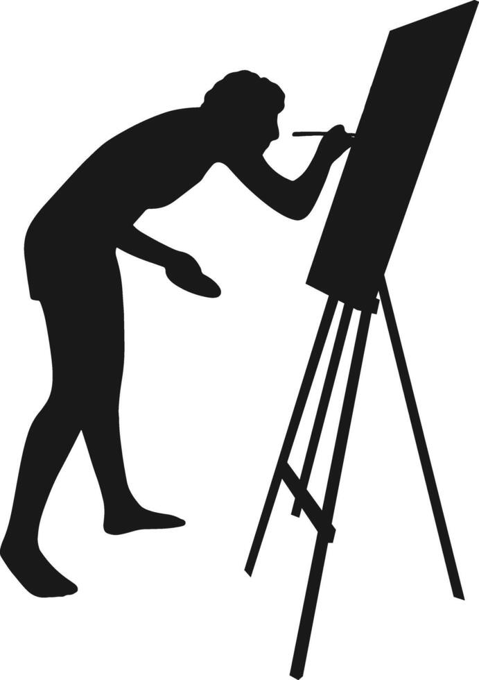 Silhouette of Artist Painting. Isolated on White Background. vector