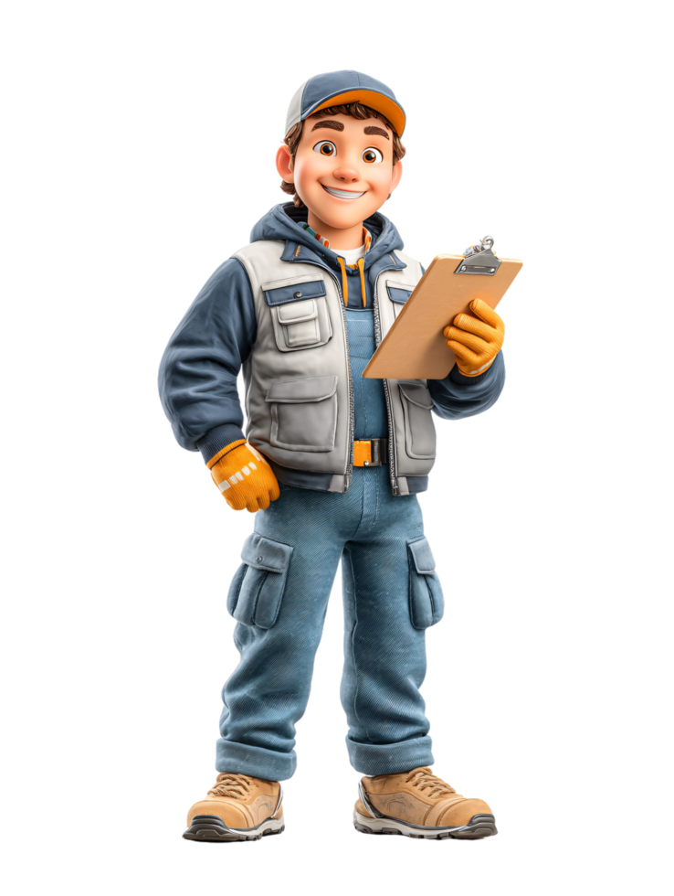 Friendly Male Worker Smiling with Clipboard in Casual Outfit png