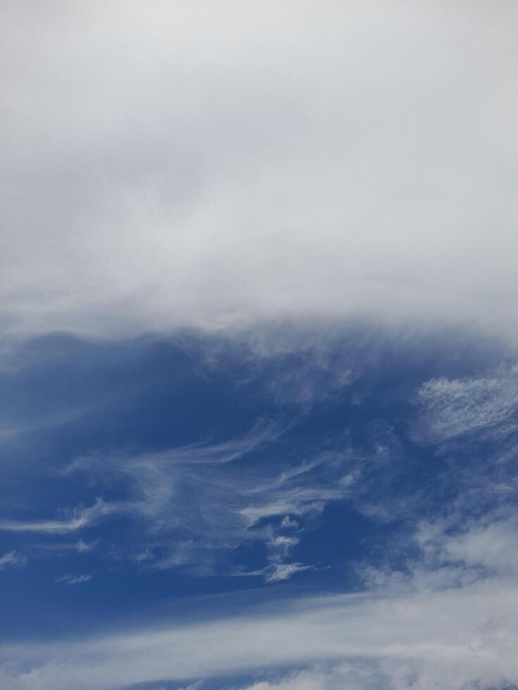 A bright blue sky with soft, scattered white clouds drifting peacefully, creating a calm and serene atmosphere. photo